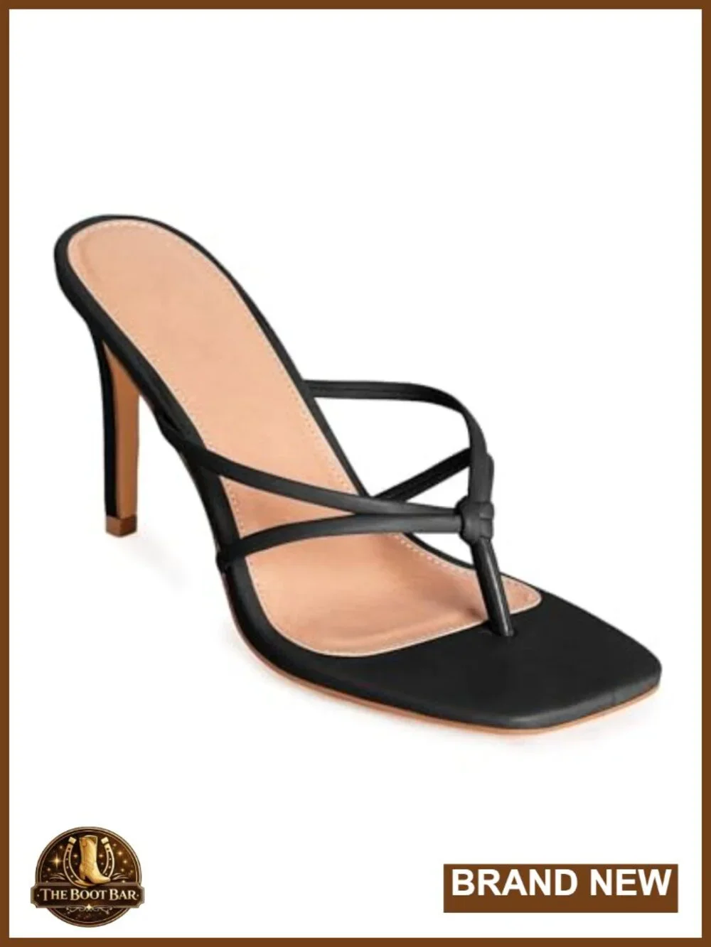 Strappy Square Toe Heeled Sandals Women's Slip On Thong Stiletto Pumps